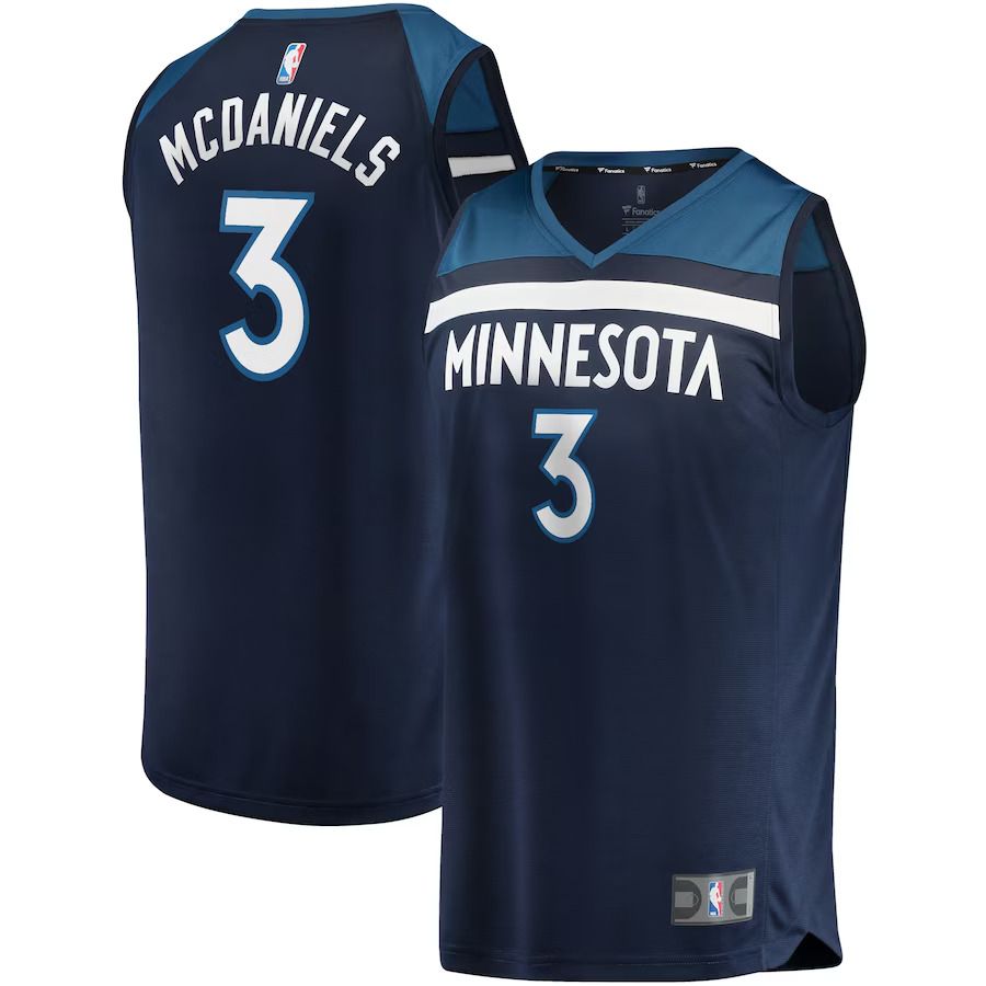 Men Minnesota Timberwolves 3 Jaden McDaniels Fanatics Branded Navy Fast Break Replica NBA Jersey